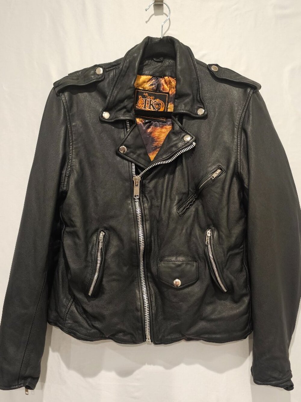Vtg IK Leather Motorcycle Jacket Black Biker Cowhide Punk Men S XS 42